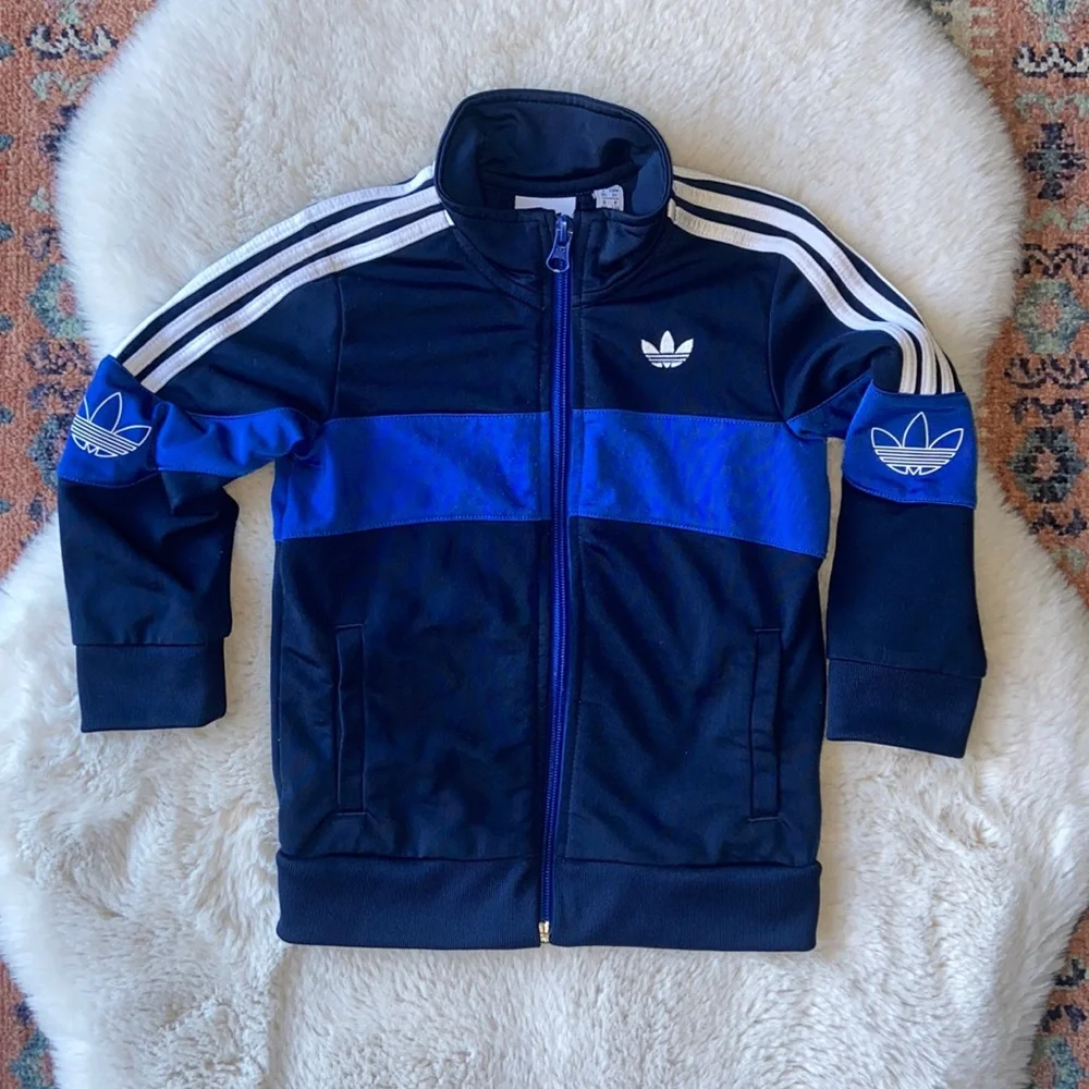 Adidas kids blue zip up track jacket athletic casual sporty soccer unisex boy 3T